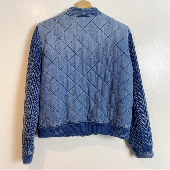 Anthropologie Cloth & Stone Quilted Chambray Bomber Jacket Small - Picture 6 of 10